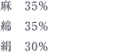 麻　35%、綿　35%、絹　30%